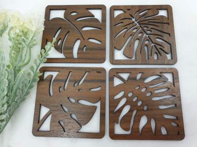 20201024_152002 Monstera wooden coasters made from queensland walnut