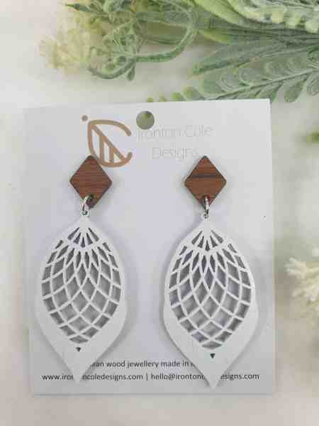 Women's White Cocoon Earrings White cocoon wooden earrings