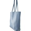 Hoopla Blue Grey Leather Portrait Tote Bag