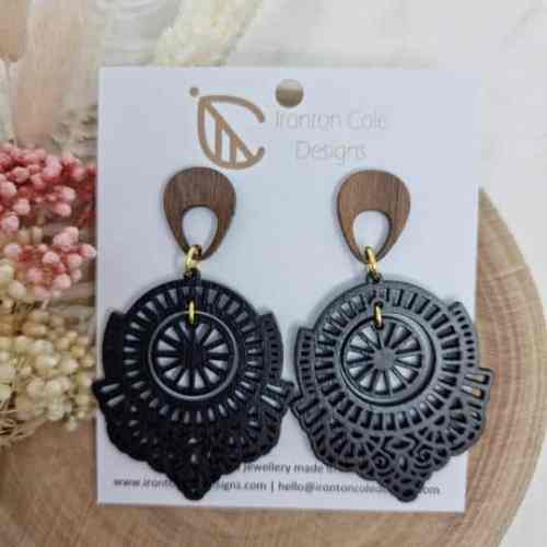 Discover Ironton Cole's exquisite handmade earrings and cufflinks, proudly crafted in Melbourne. Shop now at Kouwi.com and support local craftsmanship with genuine Aussie-made accessories Women's Black Boho Wooden Earrings