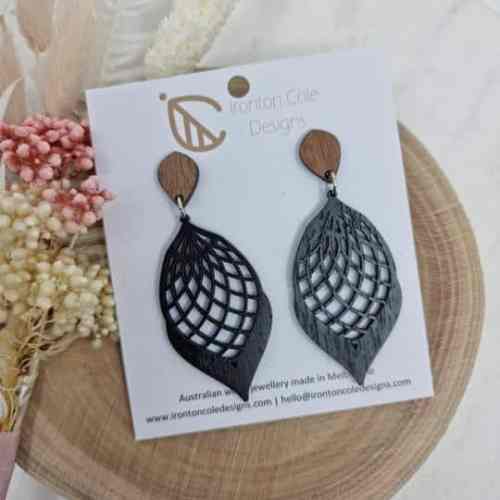 Women's Black Caccoon Wooden Earrings