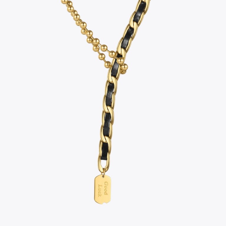 Good Luck Always – Black Leather Gold Chain Necklace Good Luck Always – Black Leather Gold Chain Necklace
