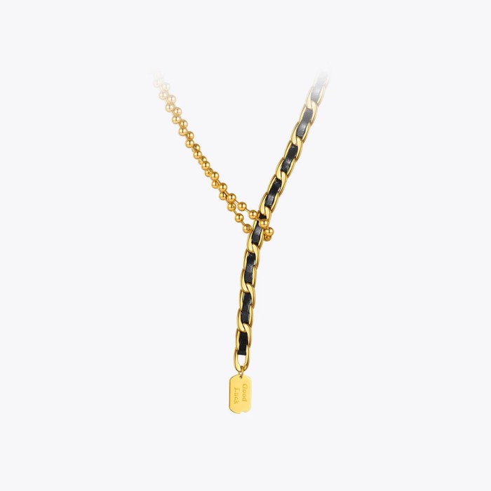 Good Luck Always – Black Leather Gold Chain Necklace Good Luck Always – Black Leather Gold Chain Necklace
