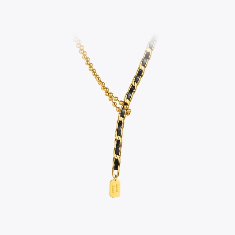 Good Luck Always – Black Leather Gold Chain Necklace Good Luck Always – Black Leather Gold Chain Necklace