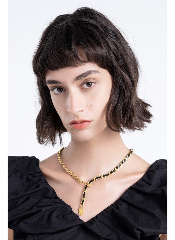 Good Luck Always – Black Leather Gold Chain Necklace Good Luck Always – Black Leather Gold Chain Necklace