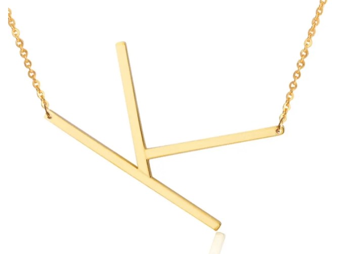 initial letter necklace pendant (perfect gift) Gold abstract pendant necklace on chain.