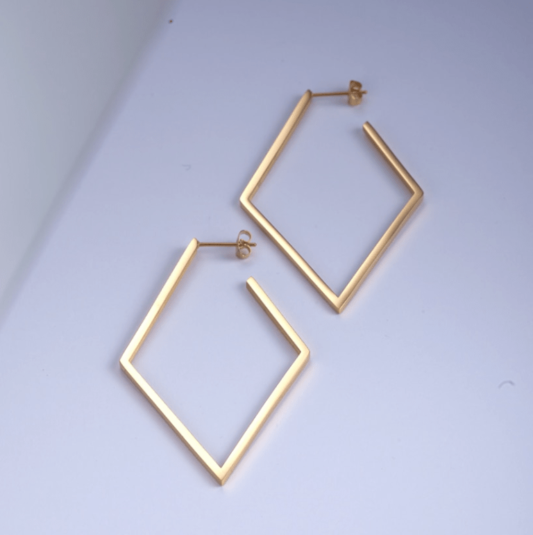 Women’s Gold Geometric Big Rhombus Earrings