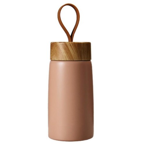 insulated travel coffee mugs pink with wooden lid enjoy