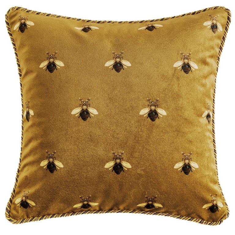 Luxurious Gold Velvet Bee Cushion 1