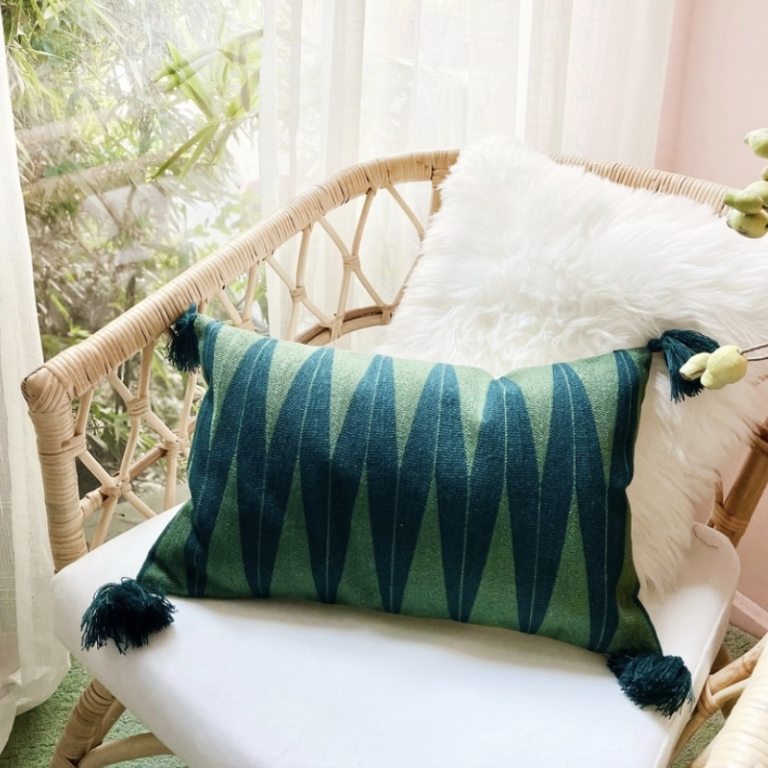 Green Geometric Embroidered Cushion Cover 1