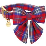 Luxurious Pet Collar with Sailor Bow Red & Blue Plaid