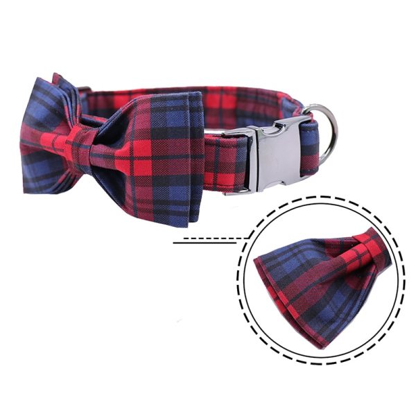 Paws Red and Green Plaid Cotton Fabric Dog Collar and Bow 4