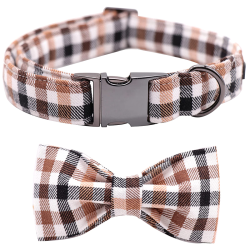Plaid Pet Collar and Leash Set with Bow Tie