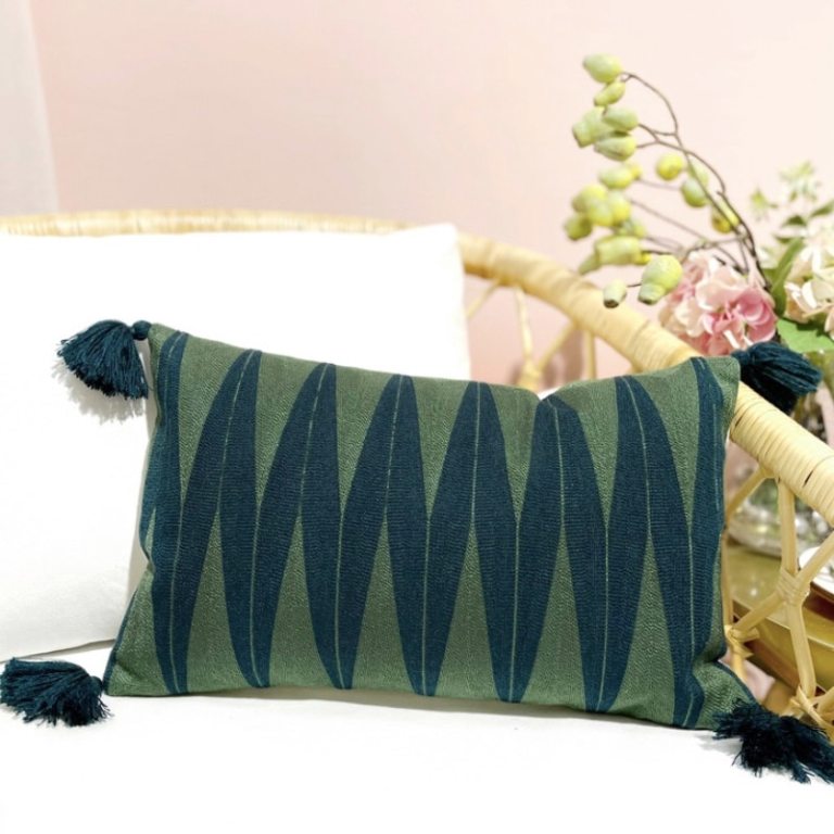 Green Geometric Embroidered Cushion Cover 2