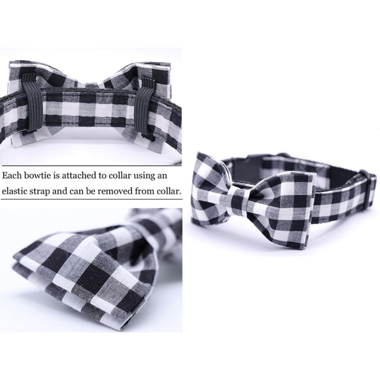 B&W Checker Dog or Cat Collar or Leash with Bow Tie 4 B&W Checker Dog or Cat Collar or Leash with Bow Tie 4
