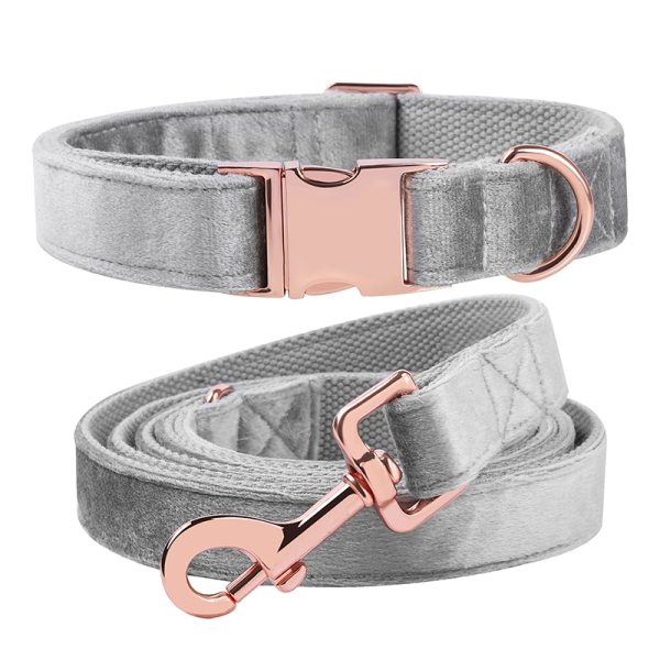 Velvet Pet Adjustable Collar and Leash Set Grey