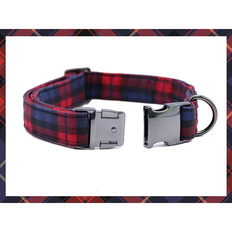 Paws Red and Green Plaid Cotton Fabric Dog Collar and Bow 2