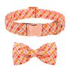 Orange Pet Collar with Bowtie Orange Plaid