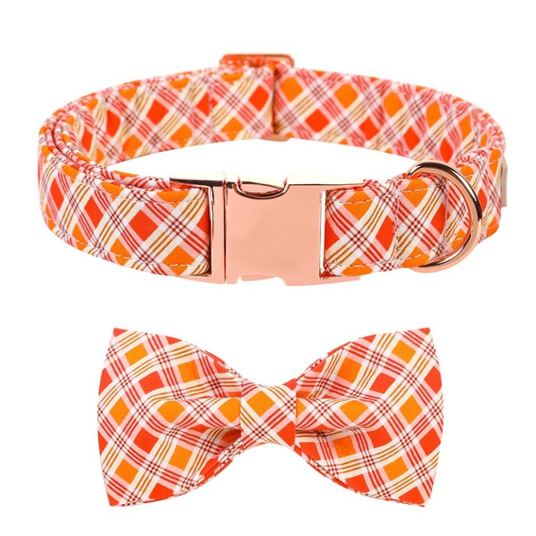 Orange Pet Collar with Bowtie Orange Plaid Orange Pet Collar with Bowtie Orange Plaid