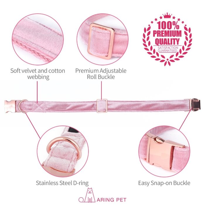 Unique Style Paws Cute Pink Puppy Velvet Dog Collar 3