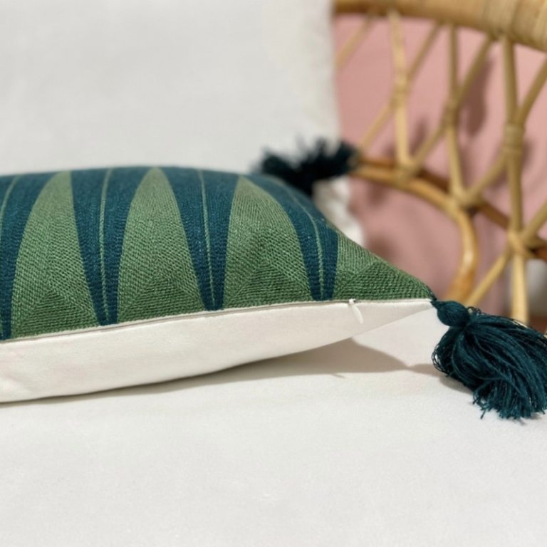 Green Geometric Embroidered Cushion Cover 5