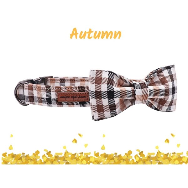 Plaid Dog Collar and Leash Set with Bow Tie 3 Plaid Dog Collar and Leash Set with Bow Tie 3
