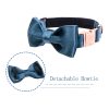 Paws Deep Blue Velvet Soft Collar with Bow tie and Leash 3