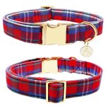 Paws Cotton Dog Collar with Sailor Bow Red and Blue Plaid 2