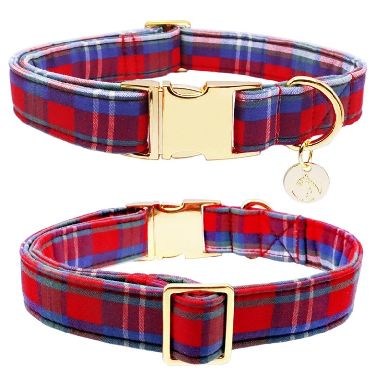Paws Cotton Dog Collar with Sailor Bow Red and Blue Plaid 2