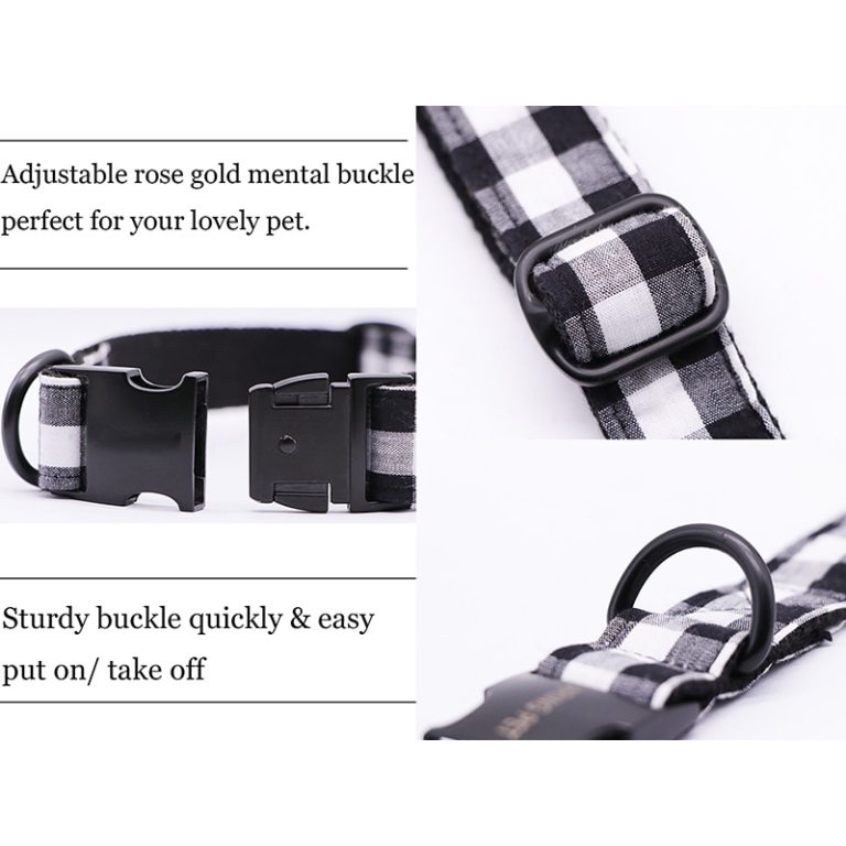 B&W Checker Dog or Cat Collar or Leash with Bow Tie 2 B&W Checker Dog or Cat Collar or Leash with Bow Tie 2