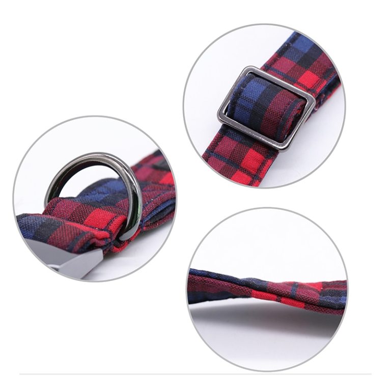 Paws Red and Green Plaid Cotton Fabric Dog Collar and Bow 3