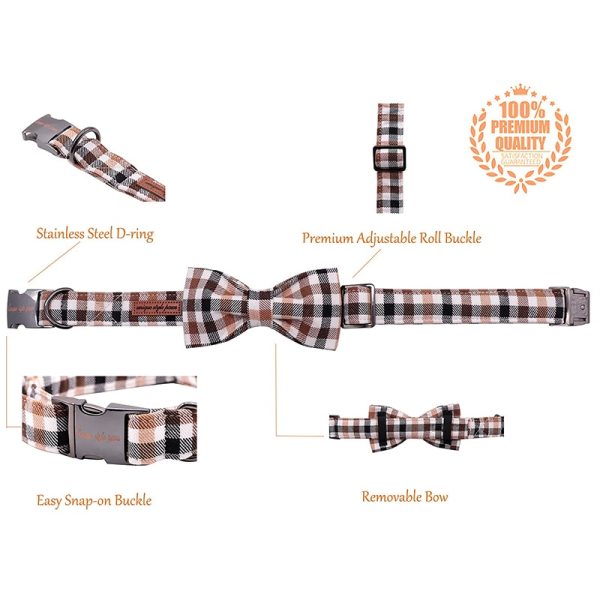 Plaid Dog Collar and Leash Set with Bow Tie 2 Plaid Dog Collar and Leash Set with Bow Tie 2