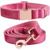 Velvet Pet Collar Hot Pink Leash Set