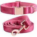 Velvet Pet Collar Hot Pink Leash Set