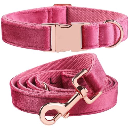 Velvet Pet Collar Hot Pink Leash Set Velvet Pet Collar Hot Pink Leash Set