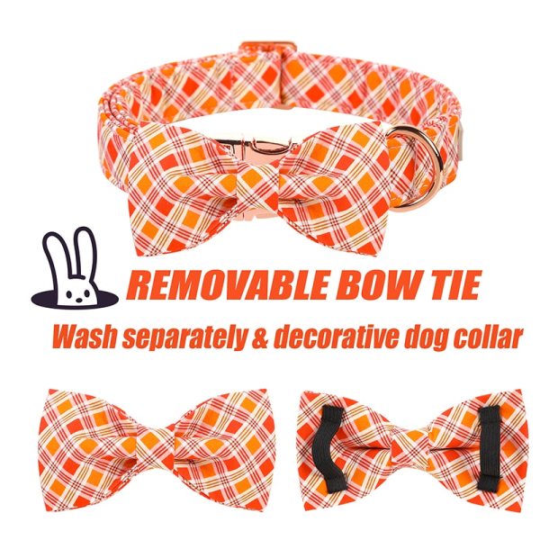 Orange Dog Collar with Bowtie Orange Plaid 3