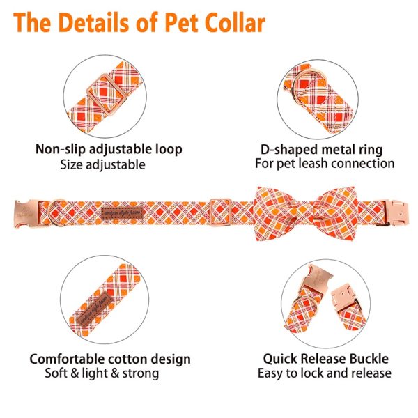 Orange Dog Collar with Bowtie Orange Plaid 2