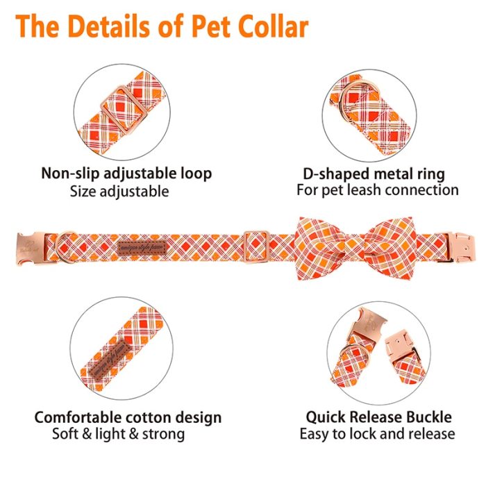 Orange Dog Collar with Bowtie Orange Plaid 2