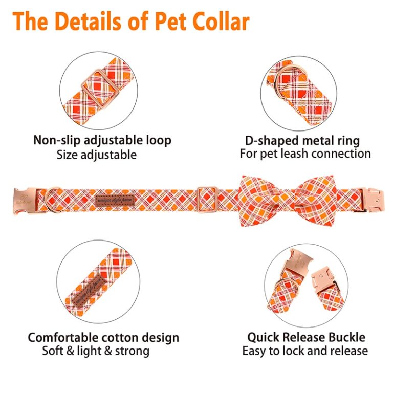 Orange Dog Collar with Bowtie Orange Plaid 2 Orange Dog Collar with Bowtie Orange Plaid 2