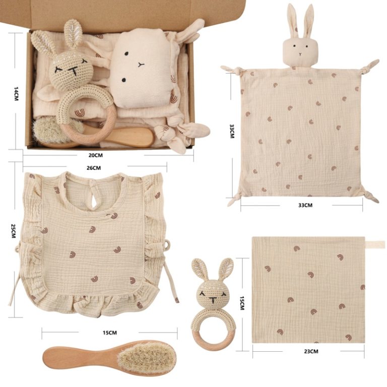 Newborn Mobile Gym Educational Ring Teething Toy Baby Cotton Bib Gauze Baby Wooden Ring Rattle Crochet Wool Toy Pacifier Chain 6