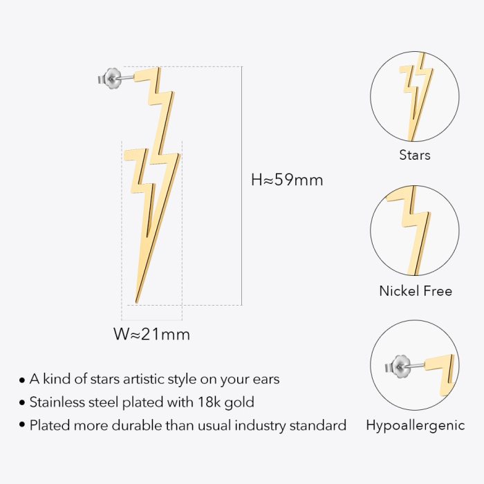 Earrings Thunder Star - In Stainless Steel or Gold 2 Earrings Thunder Star - In Stainless Steel or Gold 2