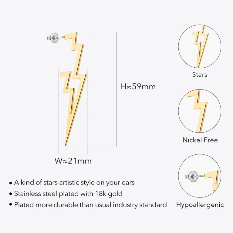 Earrings Thunder Star - In Stainless Steel or Gold 2
