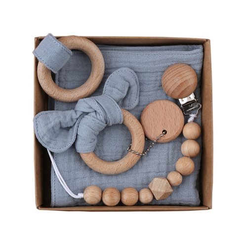 Baby Bath Toy Set Wooden Rattle Infant Babyplay Cotton Comfort Towel Baby Teether Wood Ring Baby Shower Gift With Gift Box 10