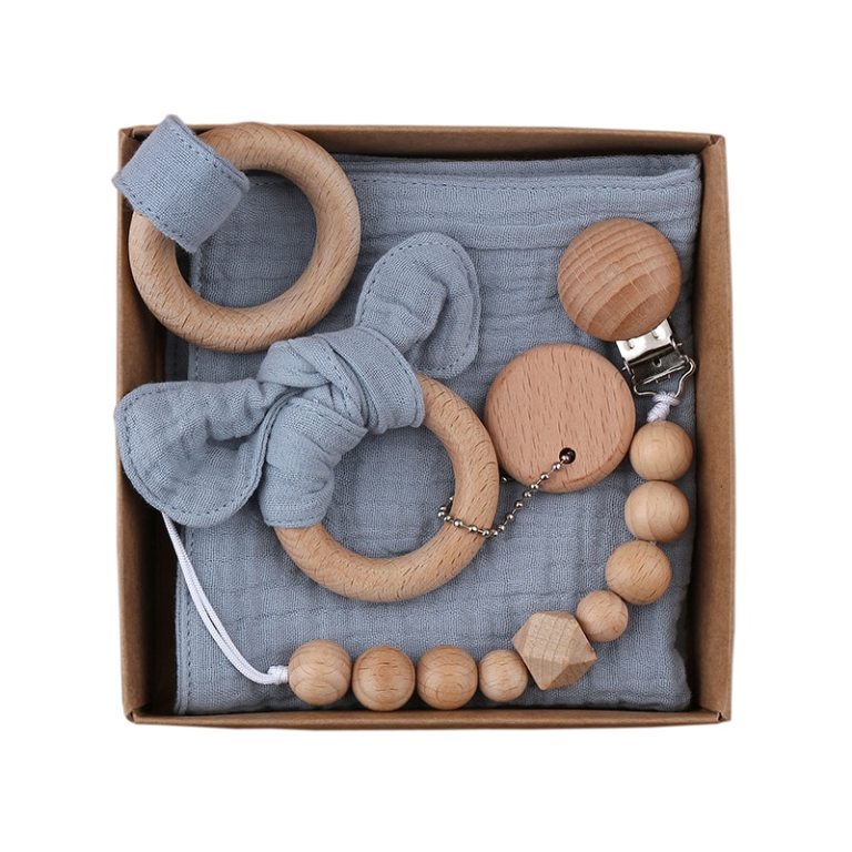 Baby Bath Toy Set Wooden Rattle Infant Babyplay Cotton Comfort Towel Baby Teether Wood Ring Baby Shower Gift With Gift Box 10