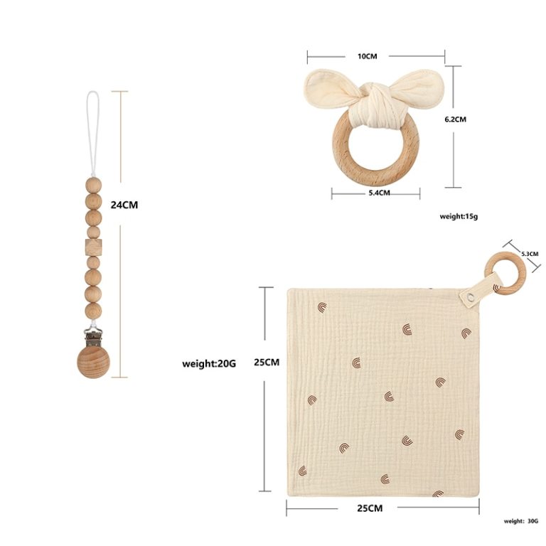 Baby Bath Toy Set Wooden Rattle Infant Babyplay Cotton Comfort Towel Baby Teether Wood Ring Baby Shower Gift With Gift Box 5