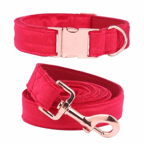 Red Velvet Pet Collar and Leash Set