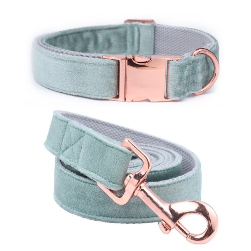 Blue Velvet Adjustable Pet Collars and Leash Rose Gold Buckle