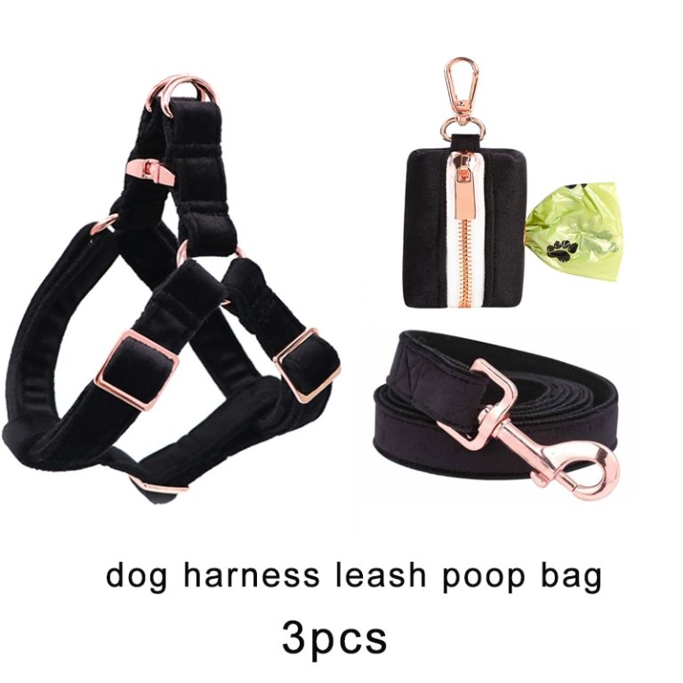 Black Velvet Pet Harness Leash Set Black Velvet Pet Harness Leash Set