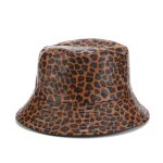Leopard faux leather bucket fisherman hat.