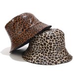 Leopard faux leather bucket fisherman hat.